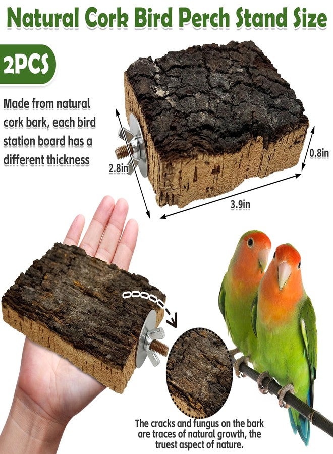 kathson Natural Cork Bird Perch Stand Platform Small Birds Wooden Rectangle Stand Perch Parakeet Chewing Toy Cage Accessories for Lovebirds Cockatiels Conures Parrots(Style A,2PCS) - Image 3